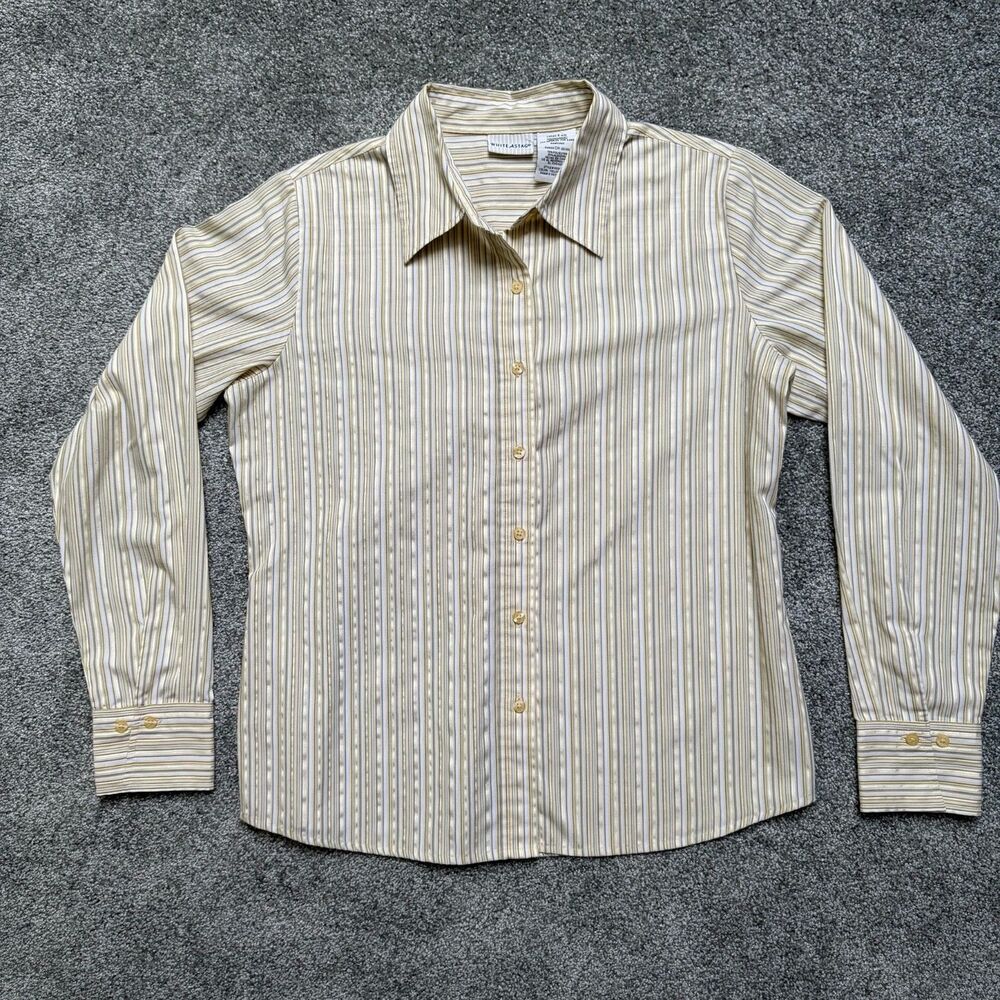White Stag Women Small Butter Yellow Button Down Blouse Long Sleeve Casual Top